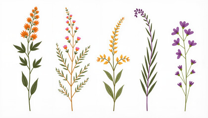 Colorful wildflowers illustrated in a botanical style  