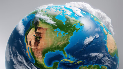 North america rotating on planet earth, showing clouds and oceans