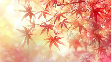 Fototapeta premium Autumn maple leaves, sunlit branches, soft focus, nature background, digital art