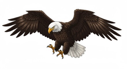Obraz premium Majestic Bald Eagle in Flight - A powerful bald eagle with wings spread wide, captured mid-flight. Its talons are extended, ready to seize its prey