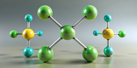 Obraz premium Abstract Molecular Structure with Colorful Spheres and Metallic Bonds, Illustrating Complex Chemical Connections