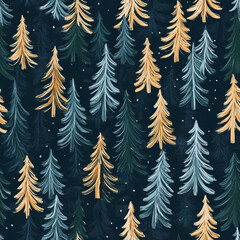 Fototapeta premium Long winter, pine trees fabric, seamless pattern 