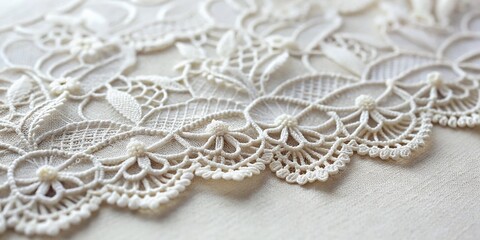 Obraz premium Elegant Lace Pattern Design, Delicate White Textile Background, Copy Space