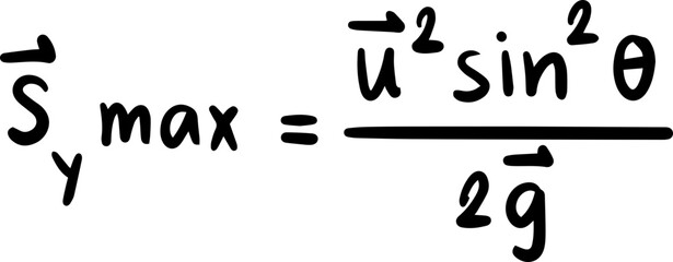 Projectile motion physics formulas handwritten illustration