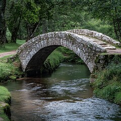 Stone Arch Bridge Over Creek, Woods