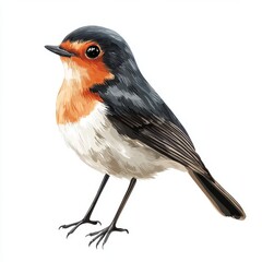 Fototapeta premium Artistic robin illustration with vibrant orange breast and detailed feathers on a white background capturing a serene and natural mood