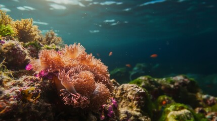 Fototapeta premium Underwater Scene Featuring Colorful Coral and Marine Life