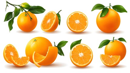 High-Quality Realistic PNG Image of Whole Oranges and Slices for Graphic Design Projects