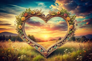 Panoramic Missing You Clipart:  Heart Shaped Frame with Empty Space for Text and Image