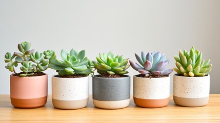 Obraz premium A collection of succulent plants arranged in modern ceramic pots pic