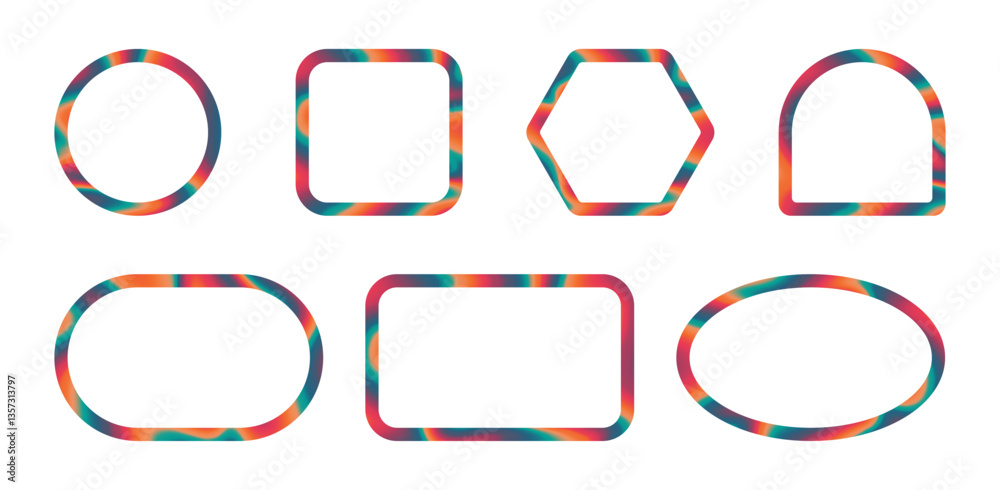 Aufkleber Multicolored frame set. Color borders and frame in various shapes. Colored geometric border collection. Rectangle, oval, square other shapes. Vector.