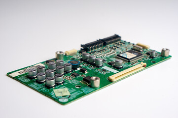 Electronic printed circuit board on white background general plan