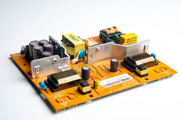 Electronic printed circuit board on white background general plan