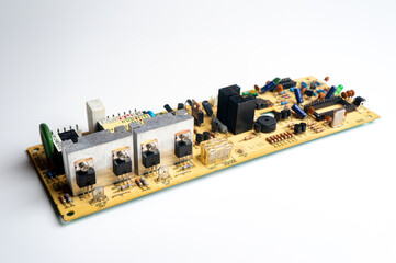 Obraz premium Electronic printed circuit board on white background general plan