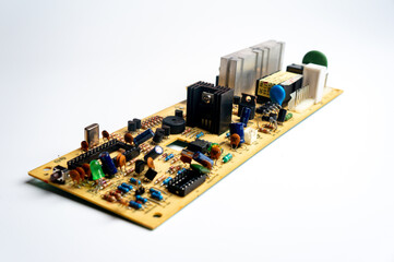 Electronic printed circuit board on white background general plan