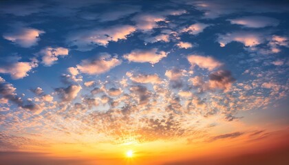 Obraz premium heavenly sky with white clouds at light orange dawn sunrise wallpaper