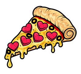 crispy pizza freshly baked with sausage, tomatoes, olives, mushrooms and cheese vector illustration isolated on white background