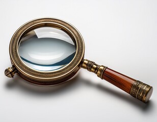 vintage magnifying glass on white background antique magnifier with wooden handle and metal frame for close up inspection