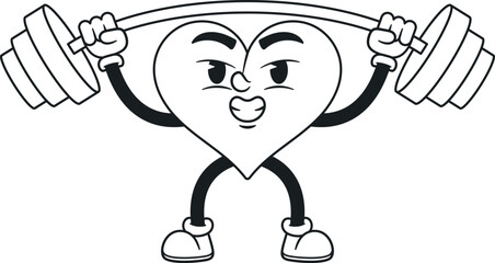 Strong heart emoticon black-and-white vector illustration