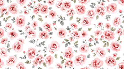 Watercolor seamless pattern pink wild flowers on the white background