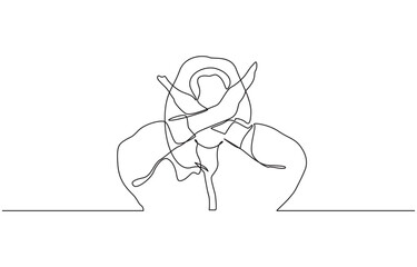 Woman crossing arms and saying no gesture Person making stop sign with hands, Single continuous line drawing young woman crossing arms and saying no gesture person making X shape.