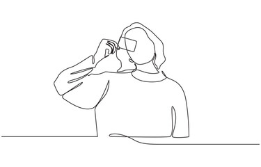 Continuous one line drawing of old woman with a mobile phone, Happy young woman making online payment.one line drawing of woman holding payment card.