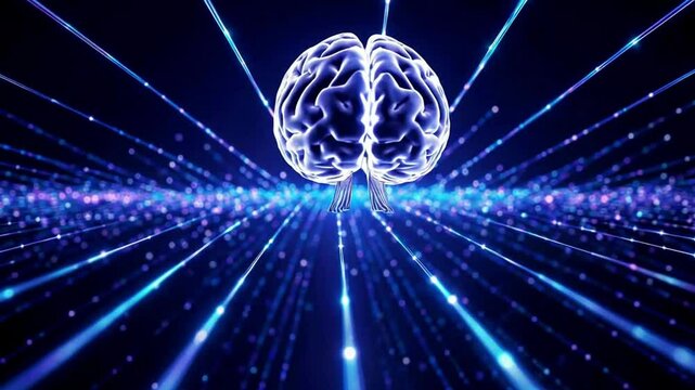 Futuristic Rotating Human Brain Visualization, Digital and Sci-Fi Inspired