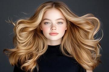 Fototapeta premium Transform your look blonde to caramel balayage hair design tips in a cozy salon atmosphere