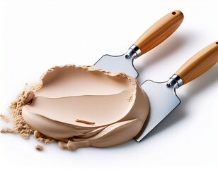 beige putty and two spatulas isolated with white background