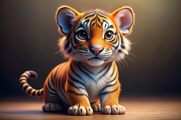 Fototapeta premium Playful Cartoon Tiger Cub Candid Photo: Adorable Wildlife Clipart