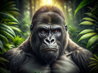 Obraz premium Powerful Silverback Gorilla in Lush Jungle - High-Resolution Stock Photo