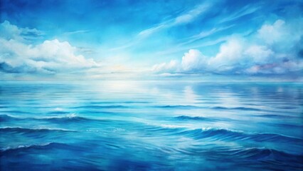 Obraz premium Serene Ocean Vista A Tranquil Seascape with Soft Waves and Fluffy Clouds Under a Bright Blue Sky