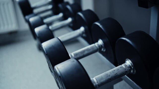 Dumbbells For Training And Bodybuilding In The Gym, Close Up