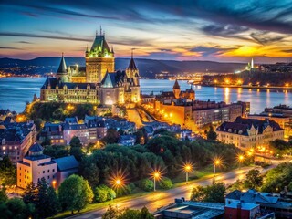 Obraz premium Quebec City Skyline Night Photography - Stunning Panoramic View