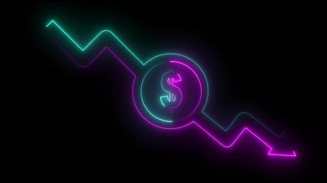 Money loss. Cash with down arrow stocks graph, concept of financial crisis, market fall Money, profit, investment, business market fall business or finance concept statistical curve with a loss sign