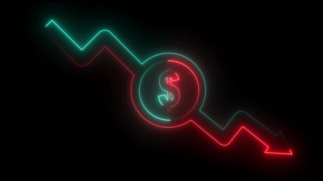 Money loss. Cash with down arrow stocks graph, concept of financial crisis, market fall Money, profit, investment, business market fall business or finance concept statistical curve with a loss sign