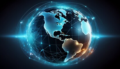 Fototapeta premium minimalist illustration of a sleek globe with glowing digital connections on transparency background