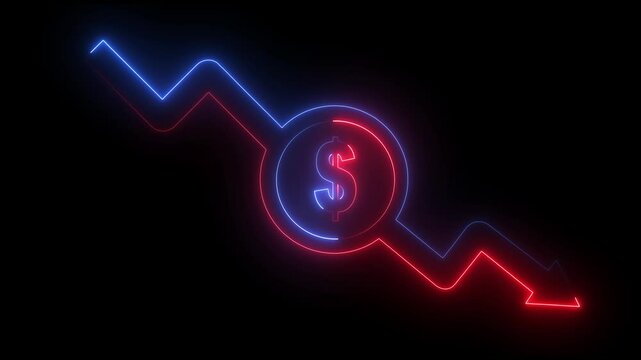 Money loss. Cash with down arrow stocks graph, concept of financial crisis, market fall Money, profit, investment, business market fall business or finance concept statistical curve with a loss sign