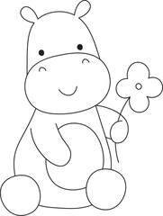 Cute Hippo Holding a Flower