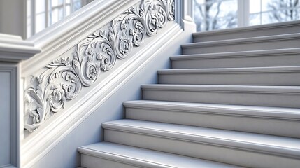 Fototapeta premium Artistic rendering of ornamental risers incorporating detailed etching and sculpted patterns for staircase applications