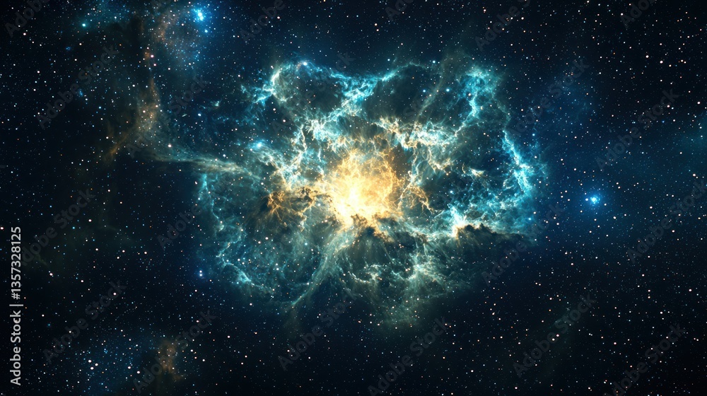Poster an artistic space scene with the crab nebula visible as the centerpiece against a starry background.