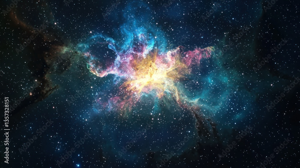 Poster an artistic space scene with the crab nebula visible as the centerpiece against a starry background.