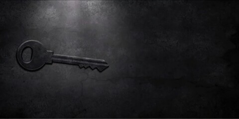 a vintage key lies on a dark, textured surface