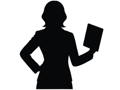 recommend clip art: A business women walking with office document vector silhouette