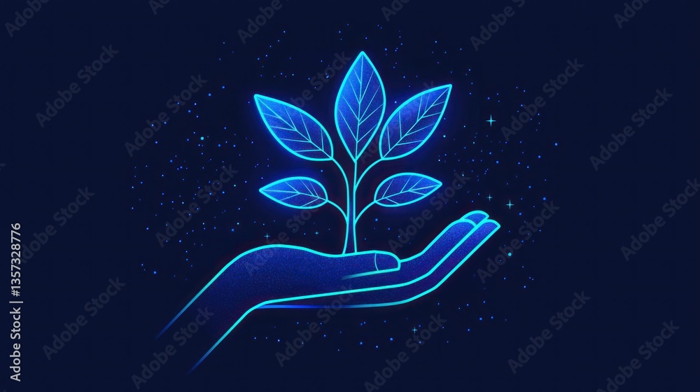 Poster An editable stroke-style icon featuring a hand holding a tree sapling 