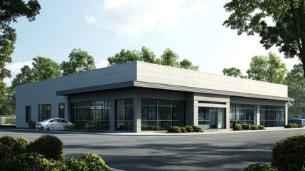 Modern Commercial Building Exterior in Suburban Setting