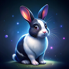 Black and white rabbit isolated on 3d  black  background