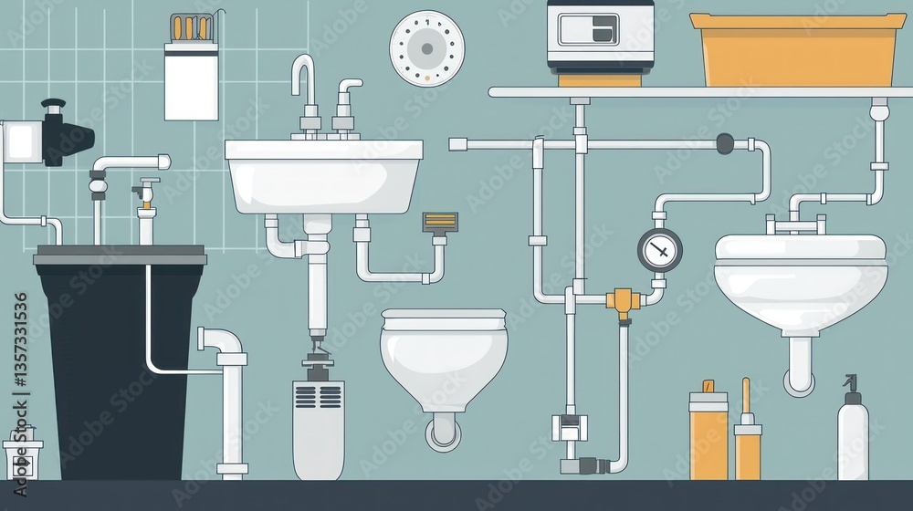 Poster an infographic-style plumbing vector explaining common issues