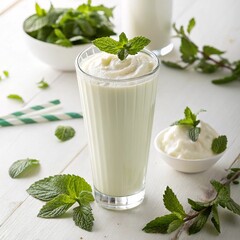 Refreshing Yogurt Drink with Mint Garnish