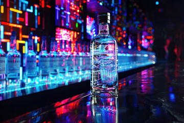 Futuristic vodka advertisement with animated LED holograms integrated into the design